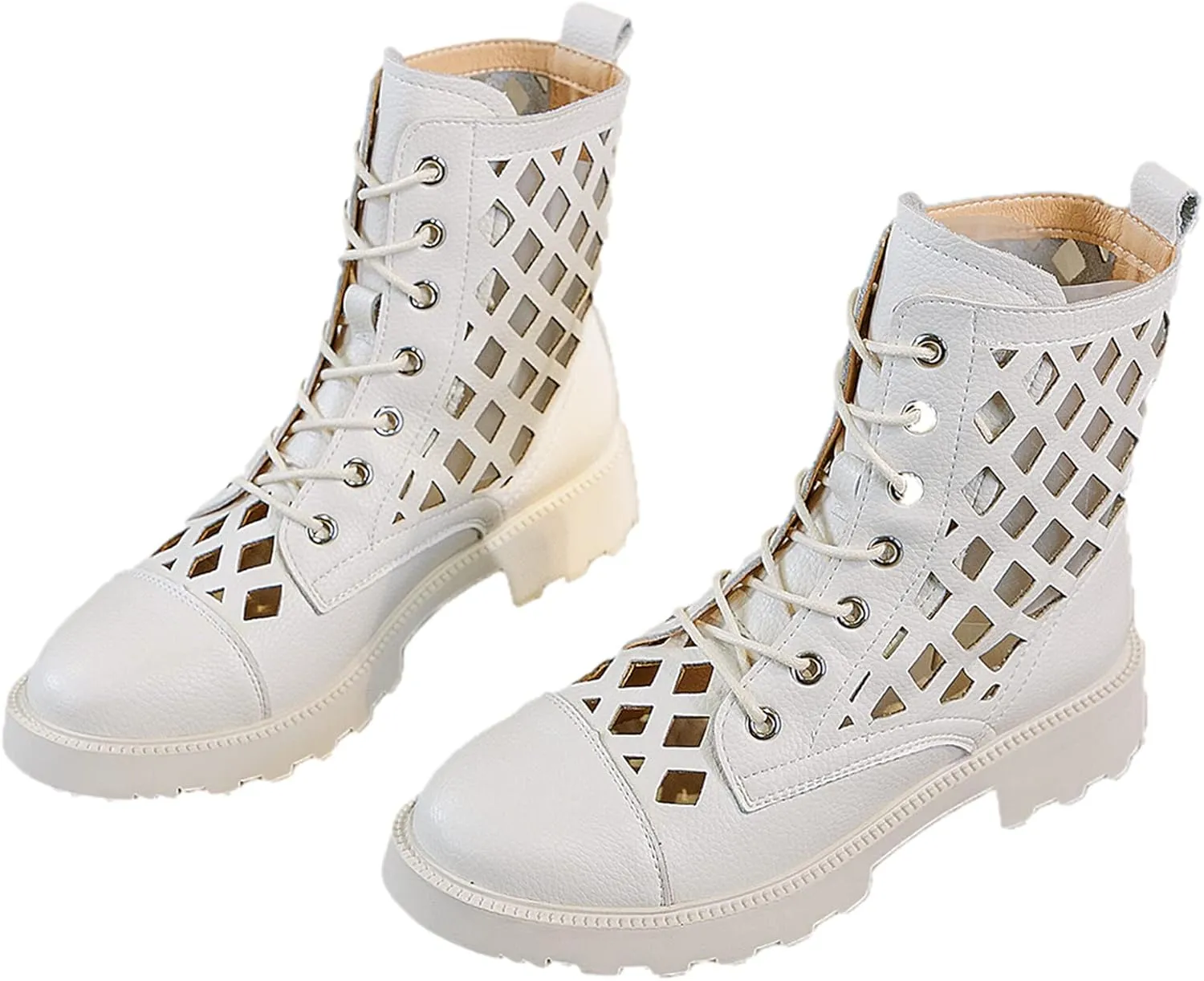 ANUFER Womens Hollow Out Zipper Flat Booties Sandals Summer Autumn Ankle High/Mid Calf Roman Boots