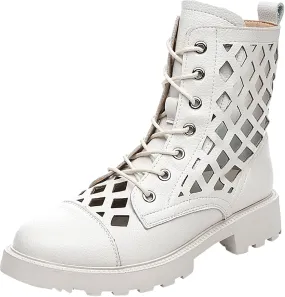 ANUFER Womens Hollow Out Zipper Flat Booties Sandals Summer Autumn Ankle High/Mid Calf Roman Boots