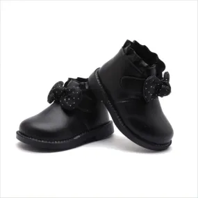 Baby Girls' Soft Leather Ankle Boots Non-slip with Bow Booties for Infant Toddler 9-24 Months First Walking Shoes
