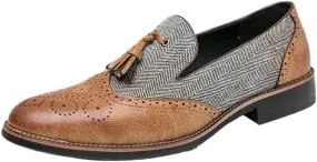 Casual Business Walking Shoes for Men Dress Oxford Shoes for Men Slip On Square Burnished Toe Wingtip Two Tone with Tassel Boat Shoes Low Top Non Slip Rubber Sole Working