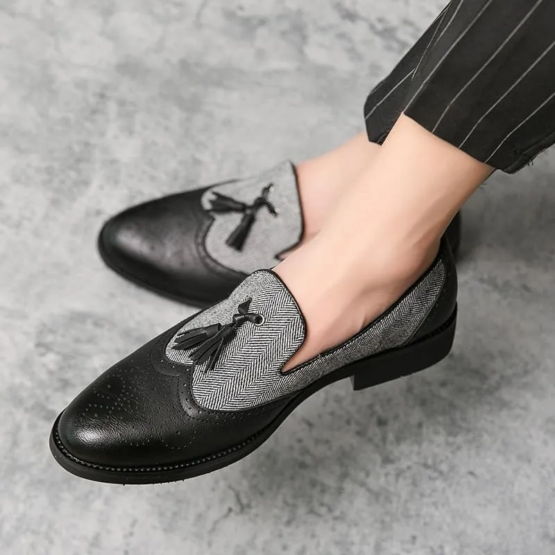 Casual Business Walking Shoes for Men Dress Oxford Shoes for Men Slip On Square Burnished Toe Wingtip Two Tone with Tassel Boat Shoes Low Top Non Slip Rubber Sole Working