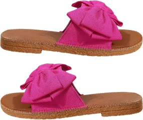 GORGLITTER Women's Bow Knot Flat Sandals Open Toe Slip On Slide Slipper Single Band Flats