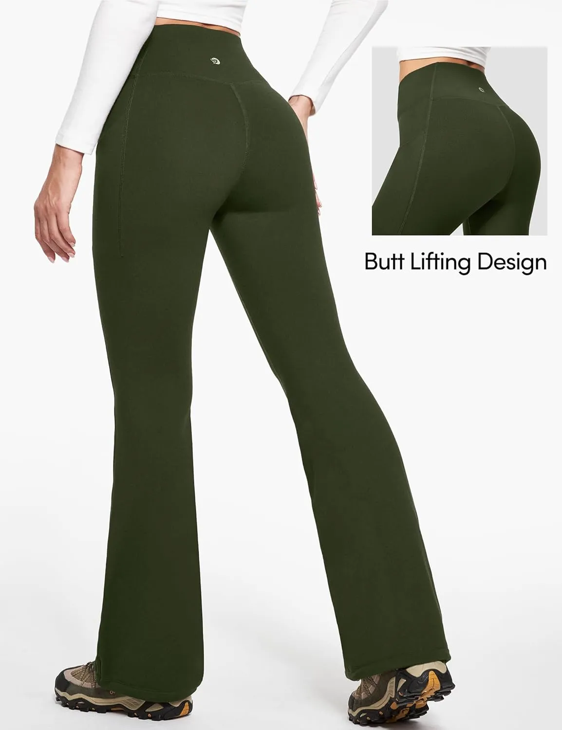 IUGA Fleece Lined Pants Women Water Resistant Hiking Pants Winter Flare Leggings with Pockets Bootcut Thermal