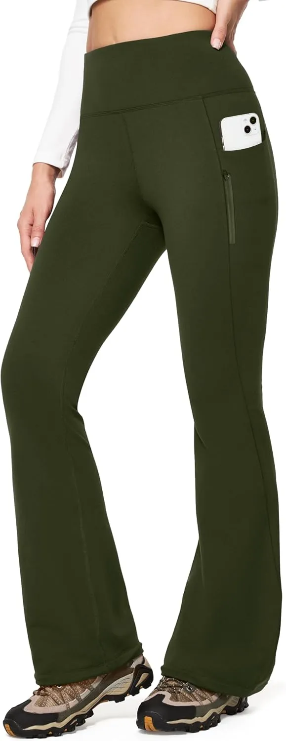 IUGA Fleece Lined Pants Women Water Resistant Hiking Pants Winter Flare Leggings with Pockets Bootcut Thermal