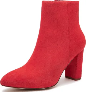 Jiu du Ankle Boots for Women Chunky Heel GoGo Boots Pointed Toe Side Zipper Dressy Go Go Short Booties