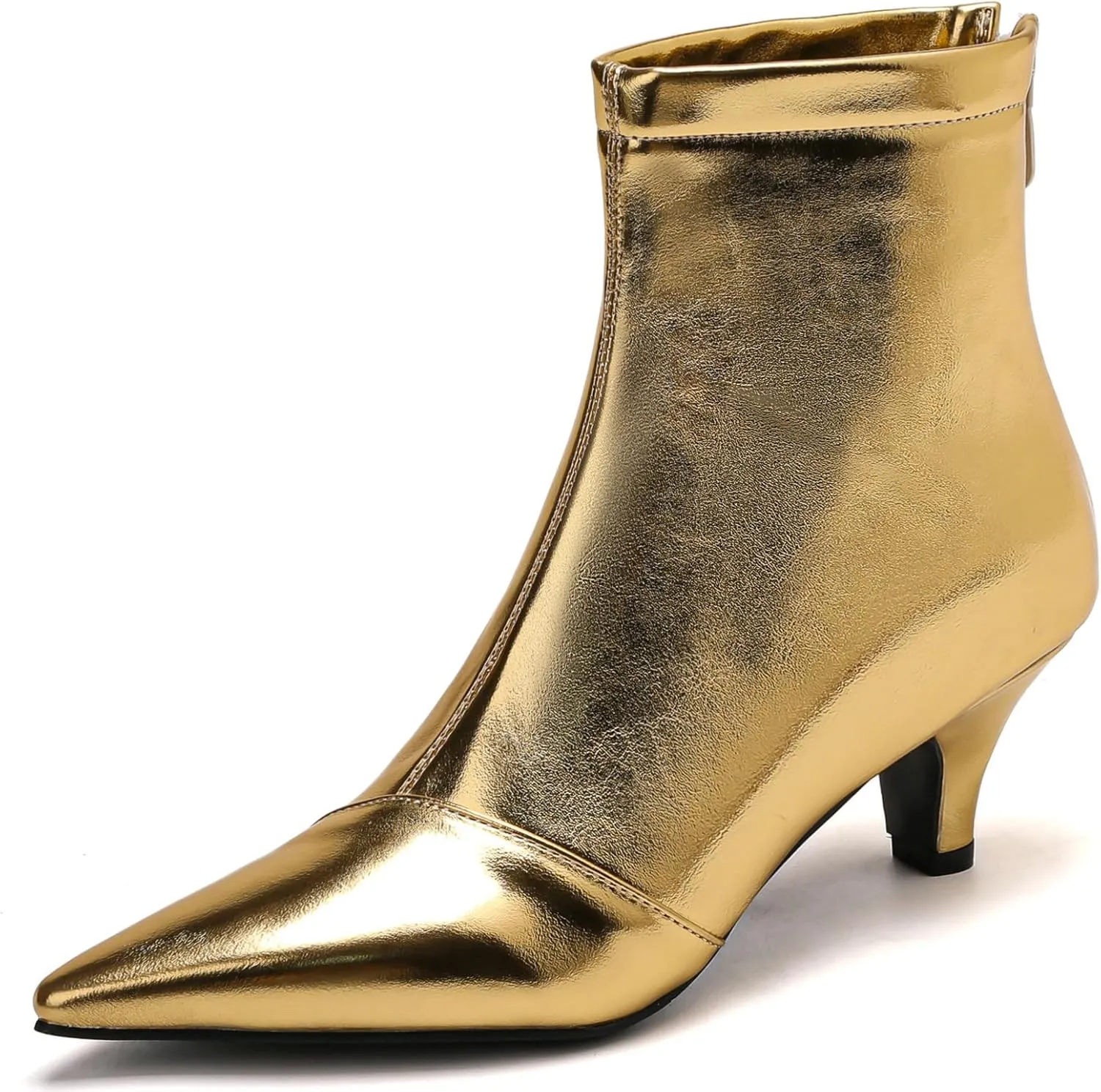 KysBloes Women Low Kitten Heel Boots Pointed Toe Ankle Boots for Ladies Metallic Boots Dress Shoes