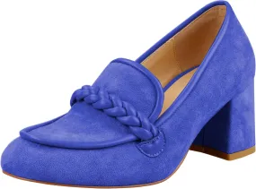 LEMUTISME Women's Elegant Faux Suede Round Toe Braided Strap Chunky Loafers Comfortable Mid Block Heel Slip On 2IN Dress Pumps Shoes for Work Office