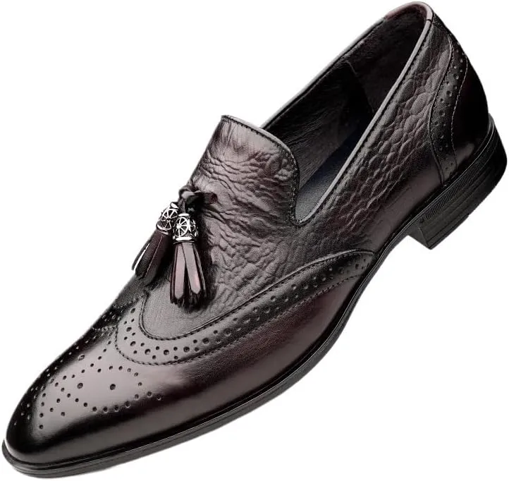 Men Slip on Dress with Tassel Office Wedding Shoes Men Pointed Toe Dress Leather Shoes Luxury Italian Style Formal Party Shoes