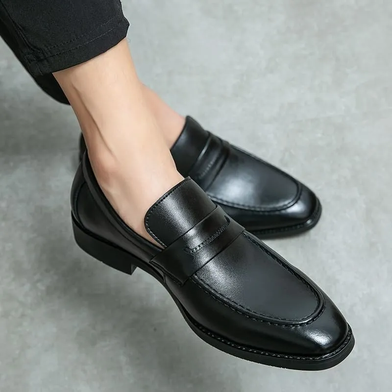 Men's Comfort Orthopedic Dress Shoes Dress Formal Shoes for Men Slip On Pointed Toe PU Leather Apron Toe Loafer Non Slip Rubber Sole Block Heel Slip Resistant Casual