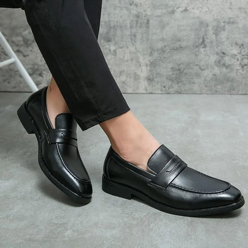 Men's Comfort Orthopedic Dress Shoes Dress Formal Shoes for Men Slip On Pointed Toe PU Leather Apron Toe Loafer Non Slip Rubber Sole Block Heel Slip Resistant Casual