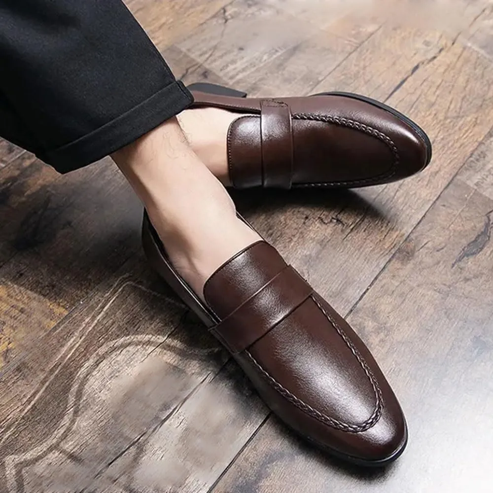 Men's Comfort Orthopedic Dress Shoes Dress Formal Shoes for Men Slip On Pointed Toe PU Leather Apron Toe Loafer Slip Resistant Rubber Sole Low Top Anti-Slip Non Slip Outdoor