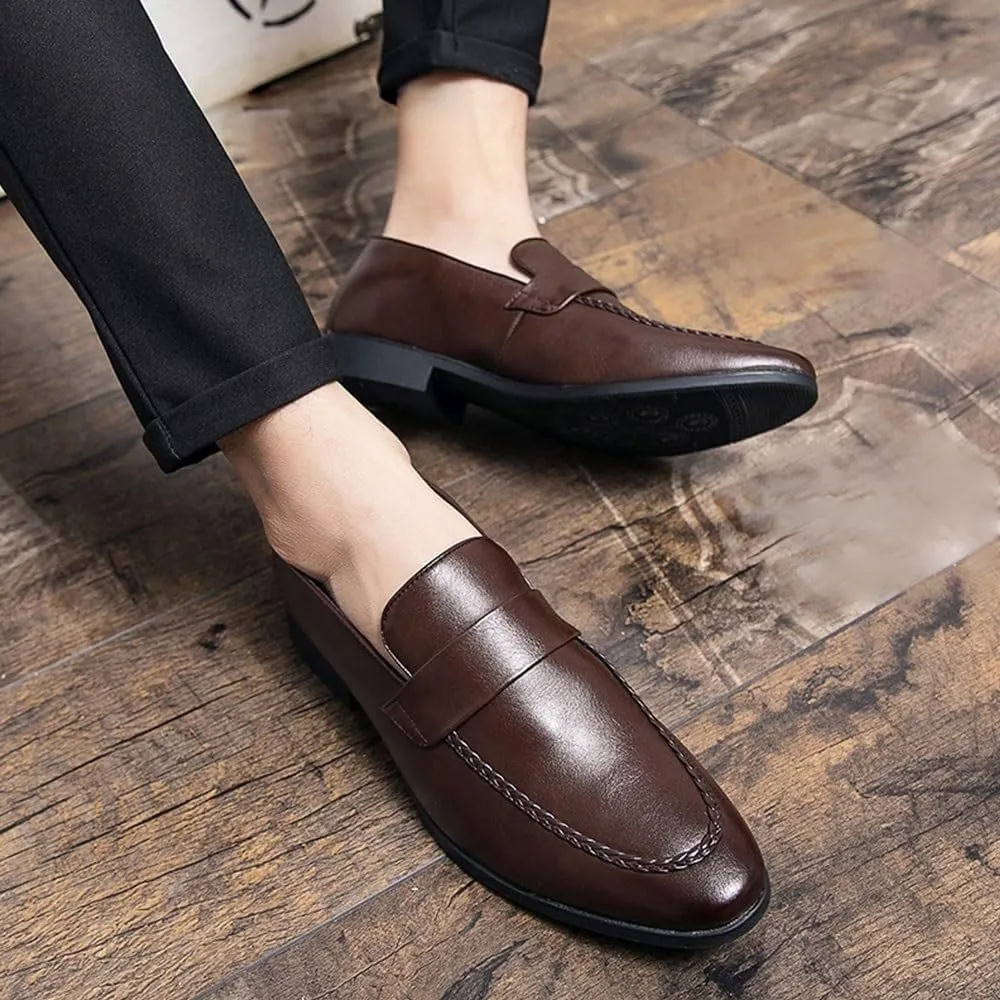 Men's Comfort Orthopedic Dress Shoes Dress Formal Shoes for Men Slip On Pointed Toe PU Leather Apron Toe Loafer Slip Resistant Rubber Sole Low Top Anti-Slip Non Slip Outdoor