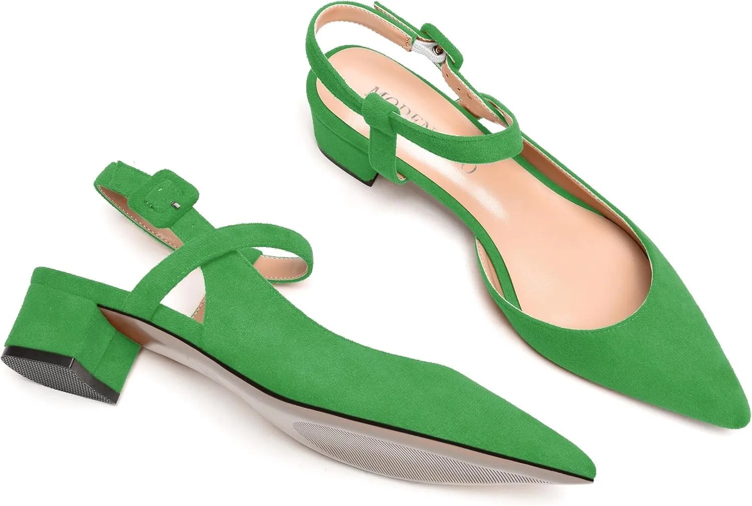 MODENCOCO Womens Comfortable Wedding Suede Pointed Toe Dress Ankle Strap Buckle Chunky Low Heel Pumps Shoes 1.5 Inch