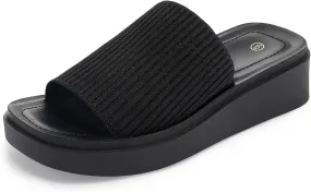 mysoft Women's Platform Sandals 1.8 Inch Slip On Comfortable Knit Open Toe Flatform Chunky Slide Sandals