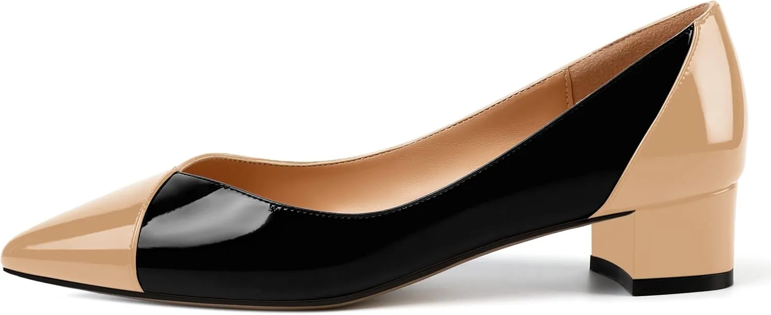 SHOWFOREST Women's Slim Solid Outdoor Dress Slip On Pointed Toe Patent Block Low Heel Pumps Shoes 1.5 Inch