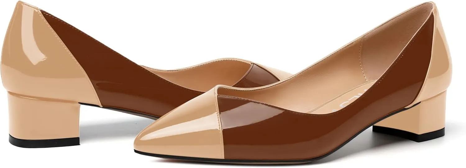 SHOWFOREST Women's Slim Solid Outdoor Dress Slip On Pointed Toe Patent Block Low Heel Pumps Shoes 1.5 Inch