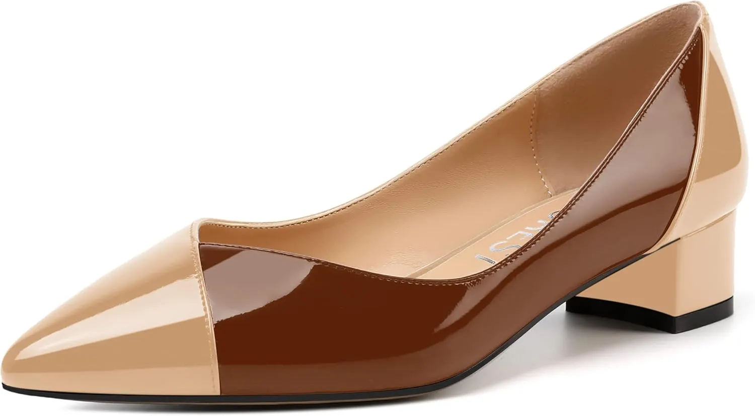 SHOWFOREST Women's Slim Solid Outdoor Dress Slip On Pointed Toe Patent Block Low Heel Pumps Shoes 1.5 Inch