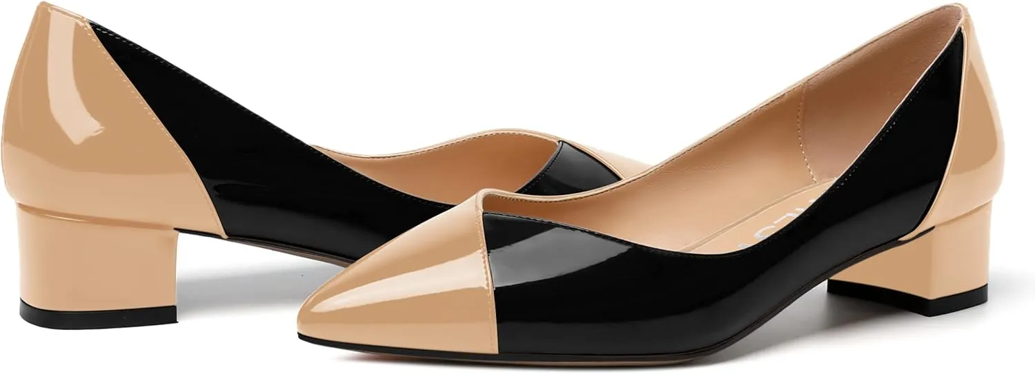 SHOWFOREST Women's Slim Solid Outdoor Dress Slip On Pointed Toe Patent Block Low Heel Pumps Shoes 1.5 Inch