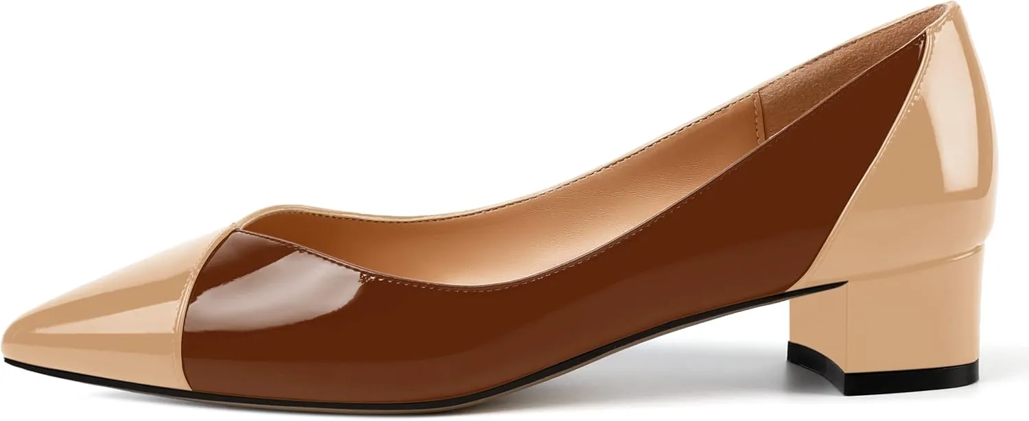 SHOWFOREST Women's Slim Solid Outdoor Dress Slip On Pointed Toe Patent Block Low Heel Pumps Shoes 1.5 Inch