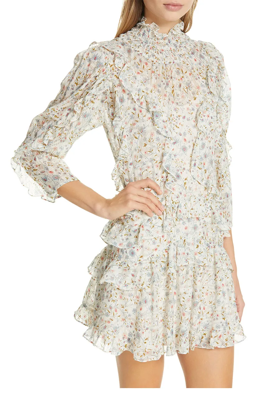 White Viviana Ruffled Floral Mini Dress