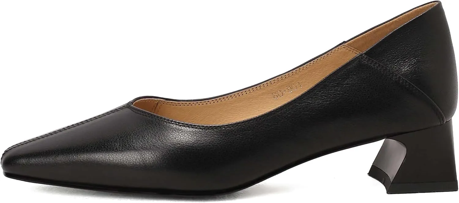 Women's Closed Toe Chunky Heels Low Block Heel Office Work Shoes Slip On Pointed Toe Dress Comfortable Pumps 2 Inch Heel Matte Loafers Shoes
