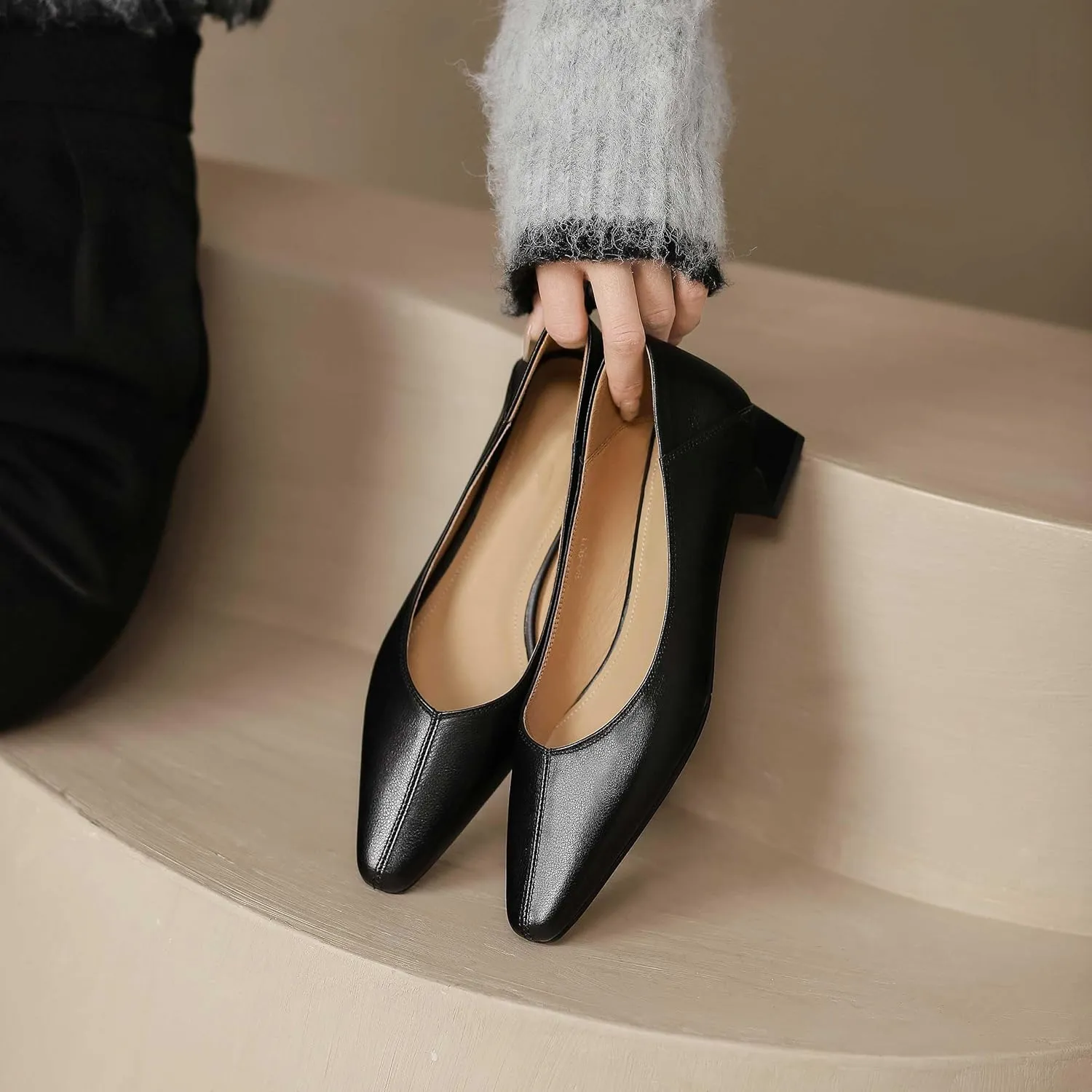 Women's Closed Toe Chunky Heels Low Block Heel Office Work Shoes Slip On Pointed Toe Dress Comfortable Pumps 2 Inch Heel Matte Loafers Shoes